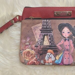 Red and Brown Women's Clutch with Eiffel Tower Design